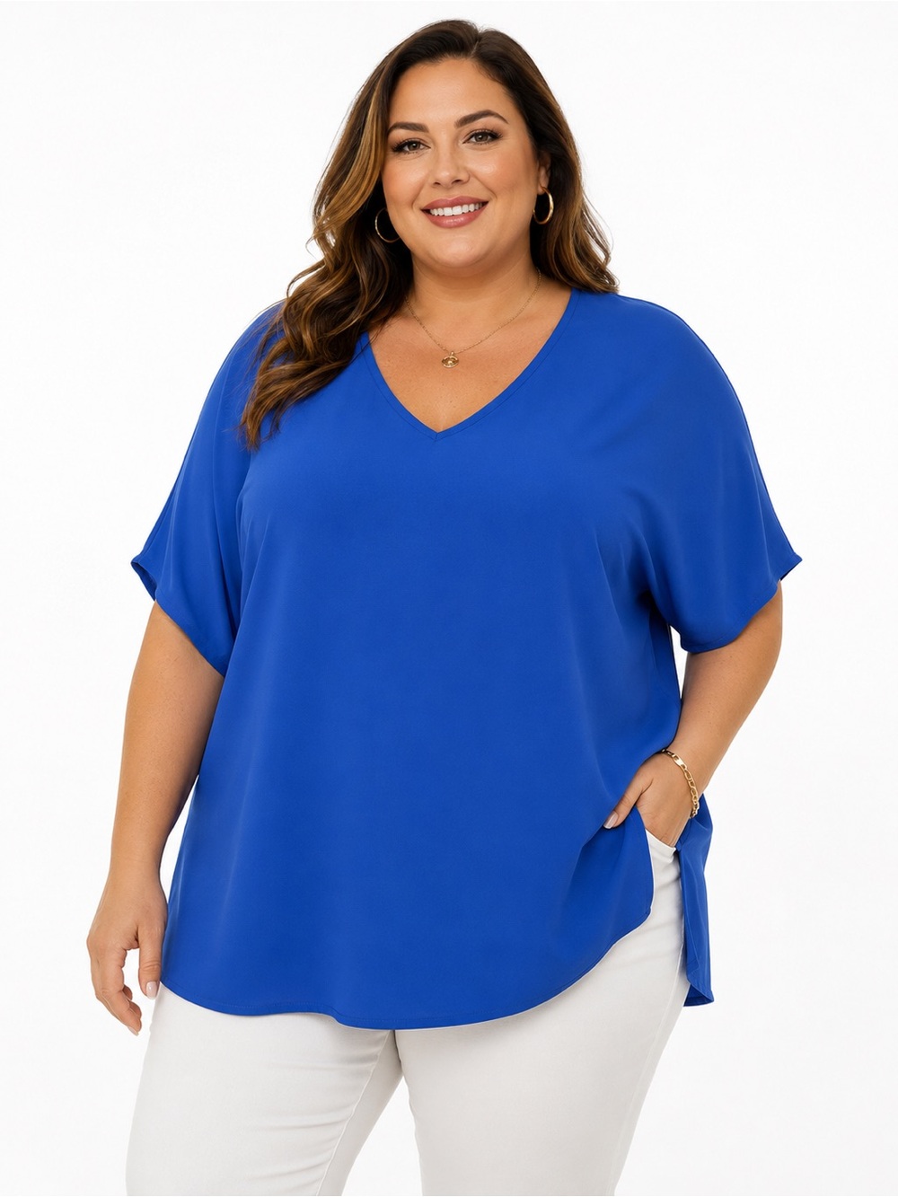 ANDREE BY UNIT V-Neck Short Sleeve Tunic in Royal Blue